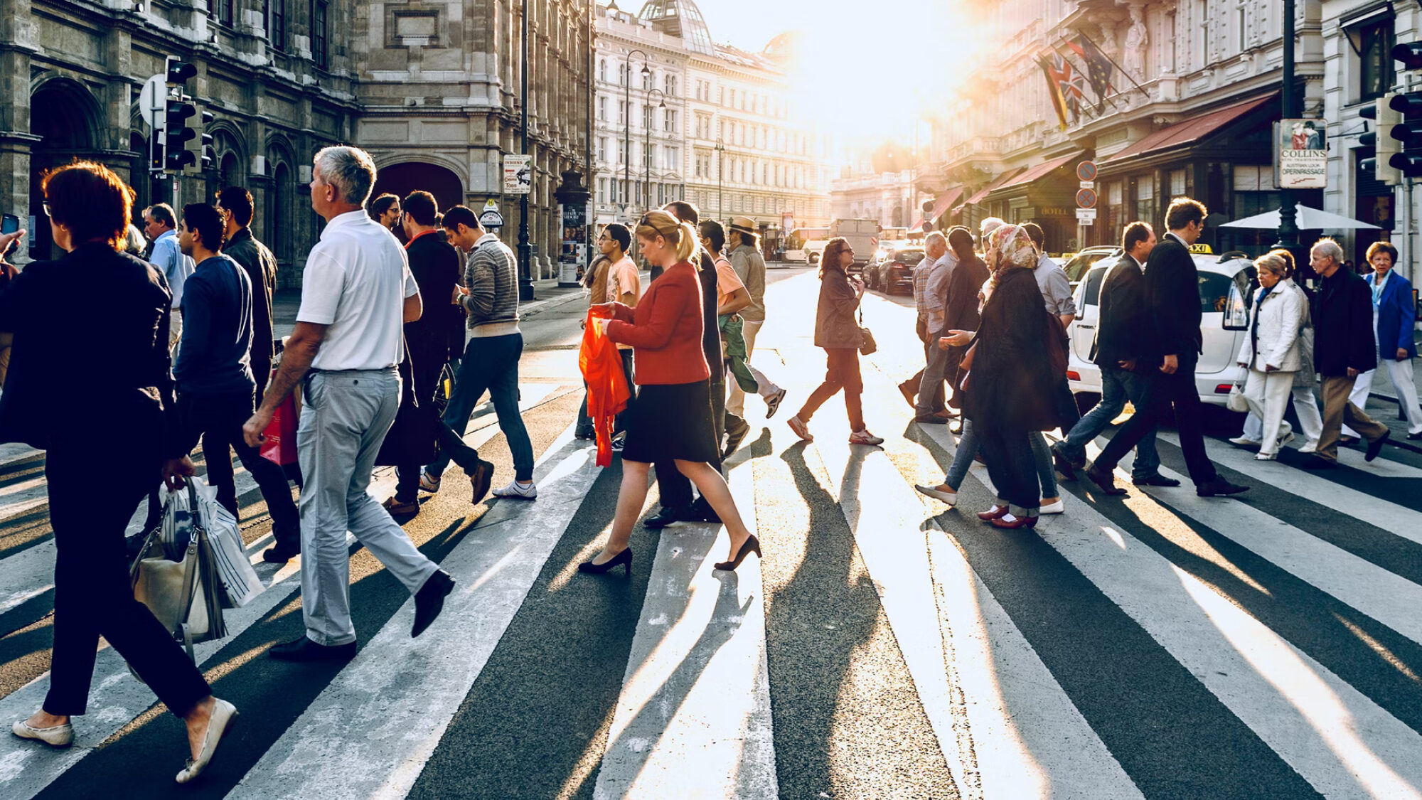 Pedestrians crossing road